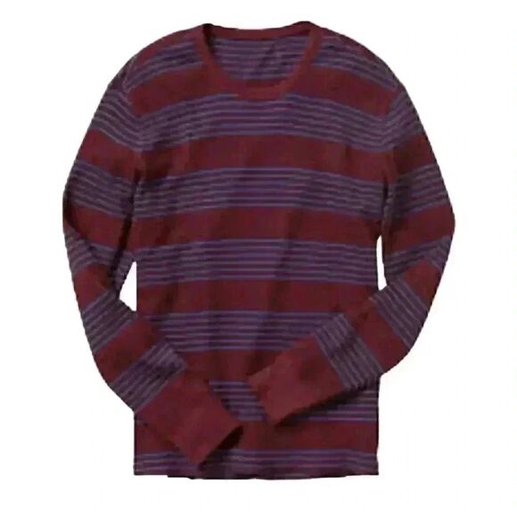 Gap Men's Burgundy w Blue Stripes Cotton Thermal Knit Top NEW - Picture 2 of 10
